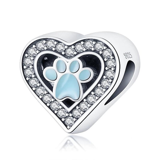 Dog Paw Print in Heart Bead Charm