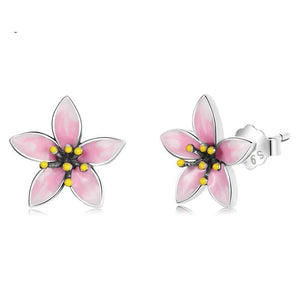 925 Sterling Silver Cherry Blossom Stud Earrings