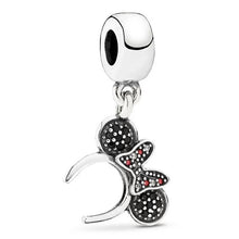 Load image into Gallery viewer, 925 Sterling Silver Black CZ Minnie Mouse Headband Dangle Charm