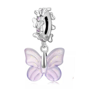 925 Sterling Silver Purple Butterfly Dangle Charm