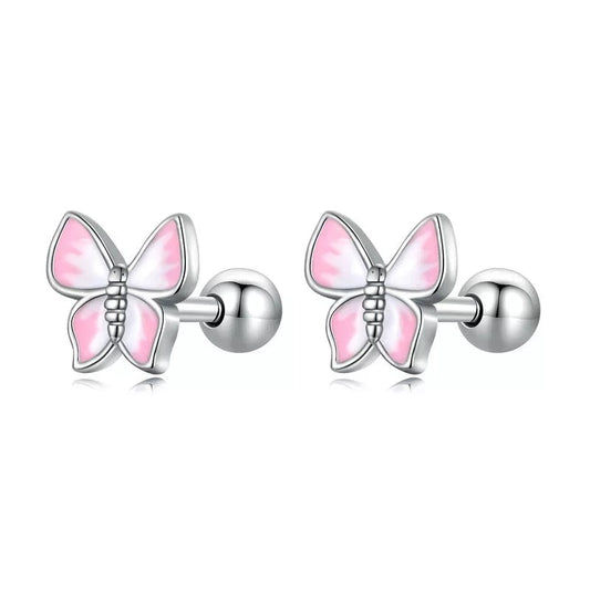 Pink and White Butterfly Stud Earrings
