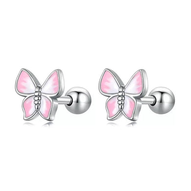 925 Sterling Silver Pink and White Butterfly Stud Earrings