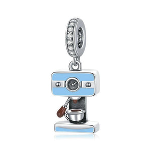 925 Sterling Silver Blue Enamel Coffee Machine Dangle Charm