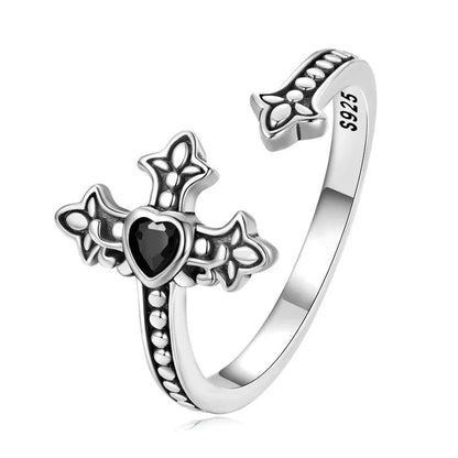 Black CZ Vintage Cross Ring