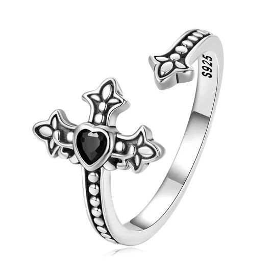Black CZ Vintage Cross Ring