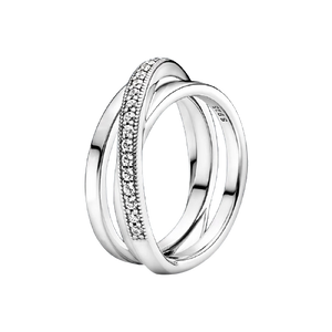 925 Sterling Silver Crossover Pave Triple Band Ring