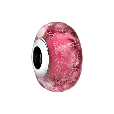 925 Sterling Silver Wavy Pink Murano Glass Bead Charm