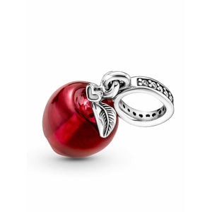925 Sterling Silver Glass Red Apple Dangle Charm