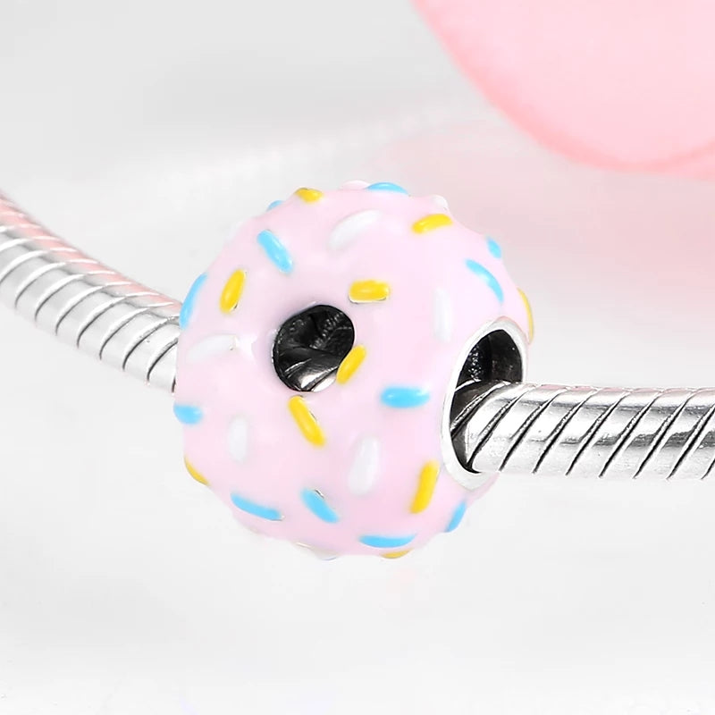 Pink Doughnut with Sprinkles Enamel Bead Charm