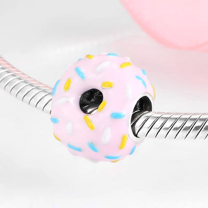 Pink Doughnut with Sprinkles Enamel Bead Charm