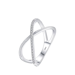 925 Sterling Silver Clear CZ Cross Over Ring