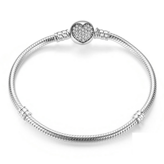CZ Heart Round Clasp Snake Bracelet