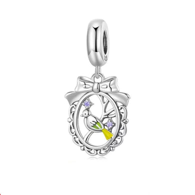 925 Sterling Silver Bird In A Cage Dangle Charm