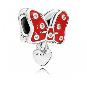 925 Sterling Silver Minnie Mouse Bow Red Enamel Bead Charm