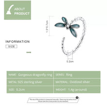 Load image into Gallery viewer, 925 Sterling Silver Green Dragonfly Adjustable Ring