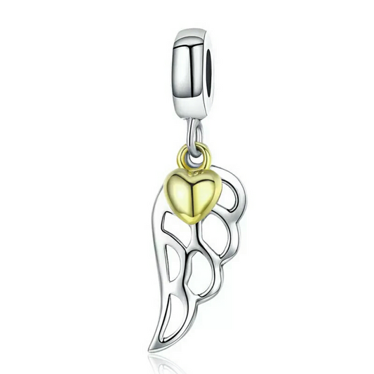 Angel Wing Gold PLATED Heart Dangle Charm