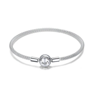 925 Sterling Silver "Love Forever" Round Clasp Mesh Bracelets