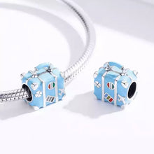 Load image into Gallery viewer, 925 Sterling Silver Blue Enamel Travel Suitcase Bead Charm