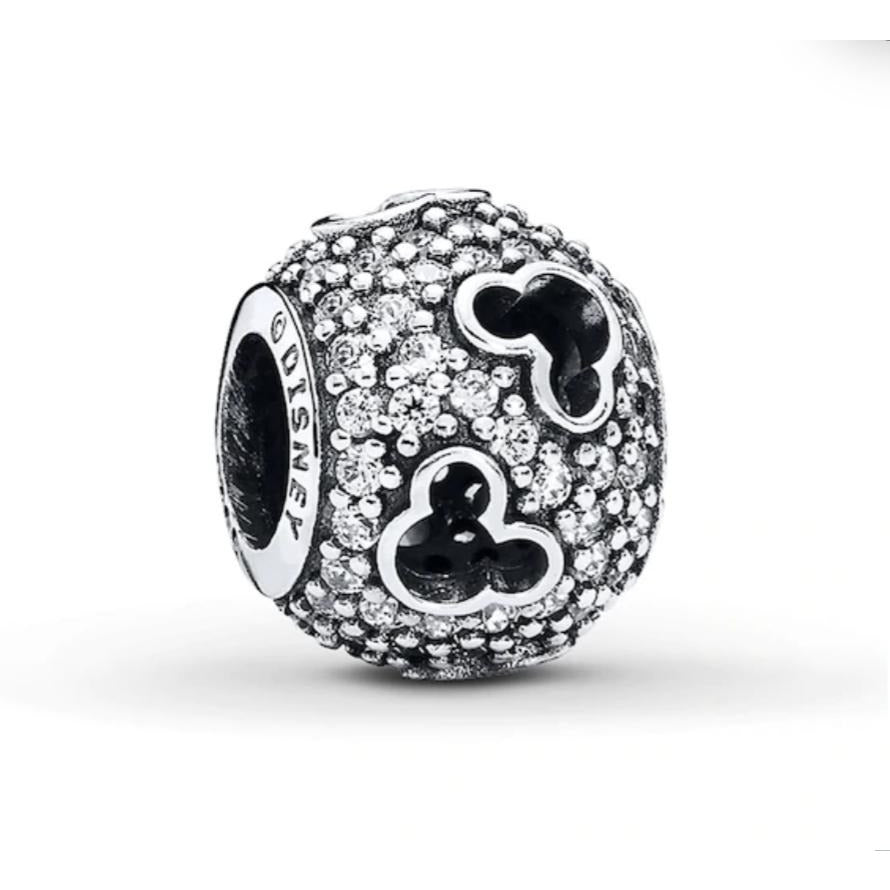 925 Sterling Silver CZ Mickey Silhouettes Bead Charm
