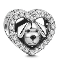 Load image into Gallery viewer, 925 Sterling Silver CZ Dog in my Heart Bead Charm