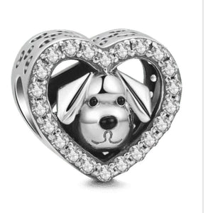 925 Sterling Silver CZ Dog in my Heart Bead Charm