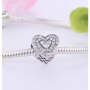925 Sterling Silver CZ Mickey in my Heart Bead Charm