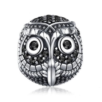 925 Sterling Silver CZ Black OWL Bead Charm