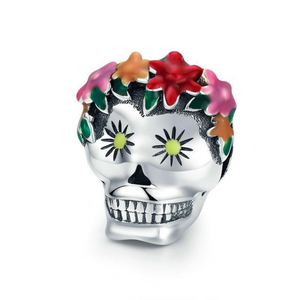 Halloween Collection 925 Sterling Silver Flower Skull Charms Colorful Enamel Beads