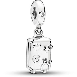 925 Sterling Silver "Ready ro Explore" Travel Suitcase Dangle Charm