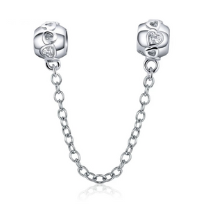 925 Sterling Silver Clear CZ Heart SCREW ON Safety Chain
