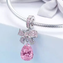 Load image into Gallery viewer, 925 Sterling Silver Pink Bow and Crystal Charm