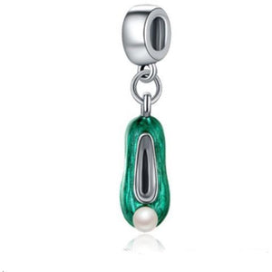 925 Sterling Silver Tinkerbell Green Enamel and Pearl Charm