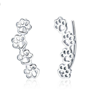 925 Sterling Silver Cat and Dog Paw Prints Trail Stud Earrings