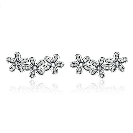 Stackable Daisy Flower Clear CZ Stud Earrings
