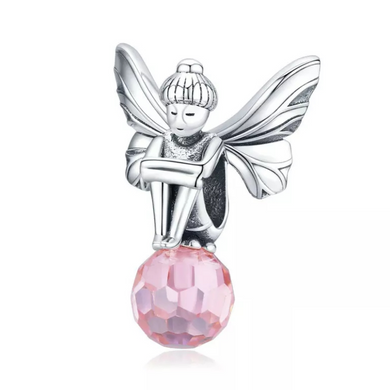 925 Sterling Silver Pink Crystal Elf Fairy Bead Charm