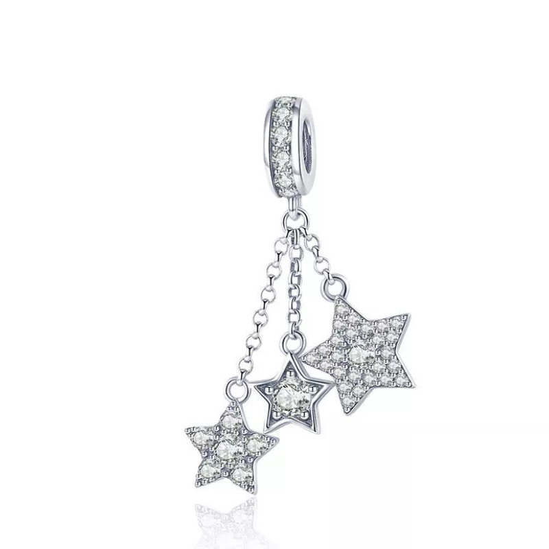 925 Sterling Silver Sparkling Star Meteor Dangle Charm
