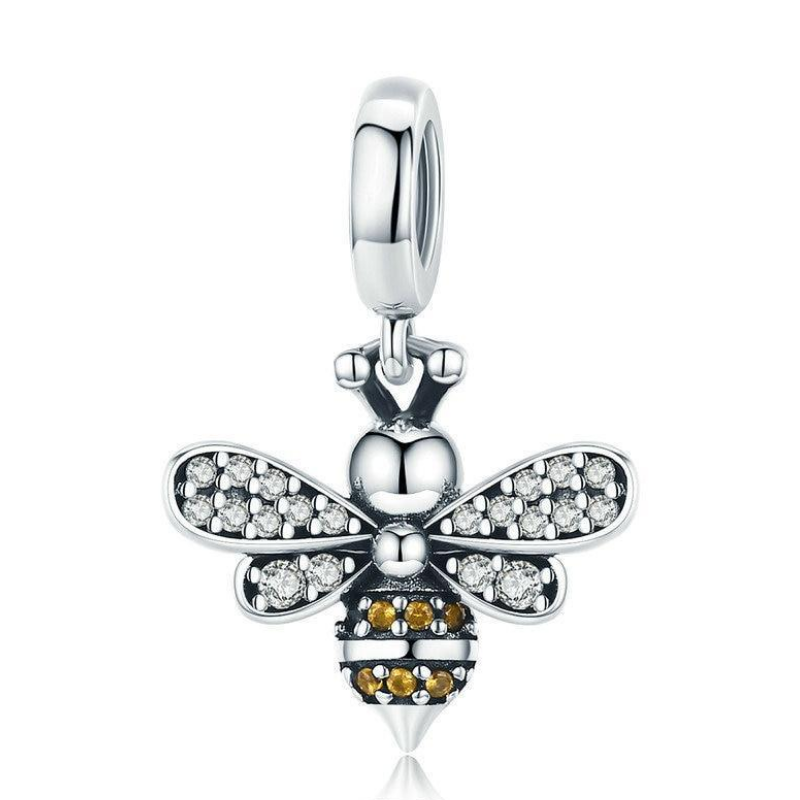 925 Sterling Silver CZ Bee Dangle Charm
