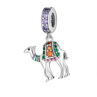 925 Sterling Silver Coloured CZ Camel Dangle Charm