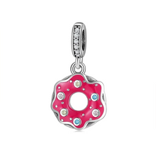 Load image into Gallery viewer, 925 Sterling Silver Pink Enamel Doughnut Dangle Charm