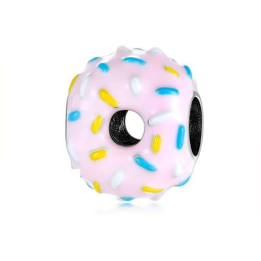 Pink Doughnut with Sprinkles Enamel Bead Charm