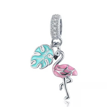 Load image into Gallery viewer, 925 Sterling Silver Flamingo and Leaf Dangle Charm