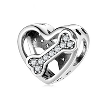 Load image into Gallery viewer, 925 Sterling Silver CZ Dogbone Heart Bead Charm