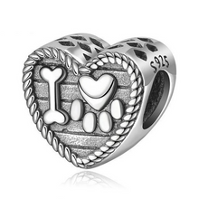 Load image into Gallery viewer, 925 Sterling Silver I Love My Pet Paw Print Heart Bead Charm
