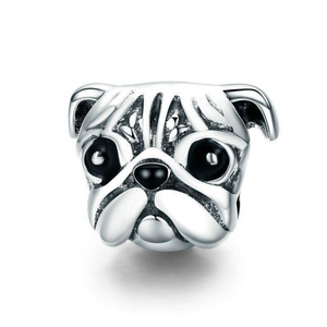 925 Sterling Silver Cute Pug Face Bead Charm