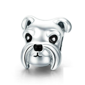 925 Sterling Silver Lovely Schnauzer Dog Face Bead Charm