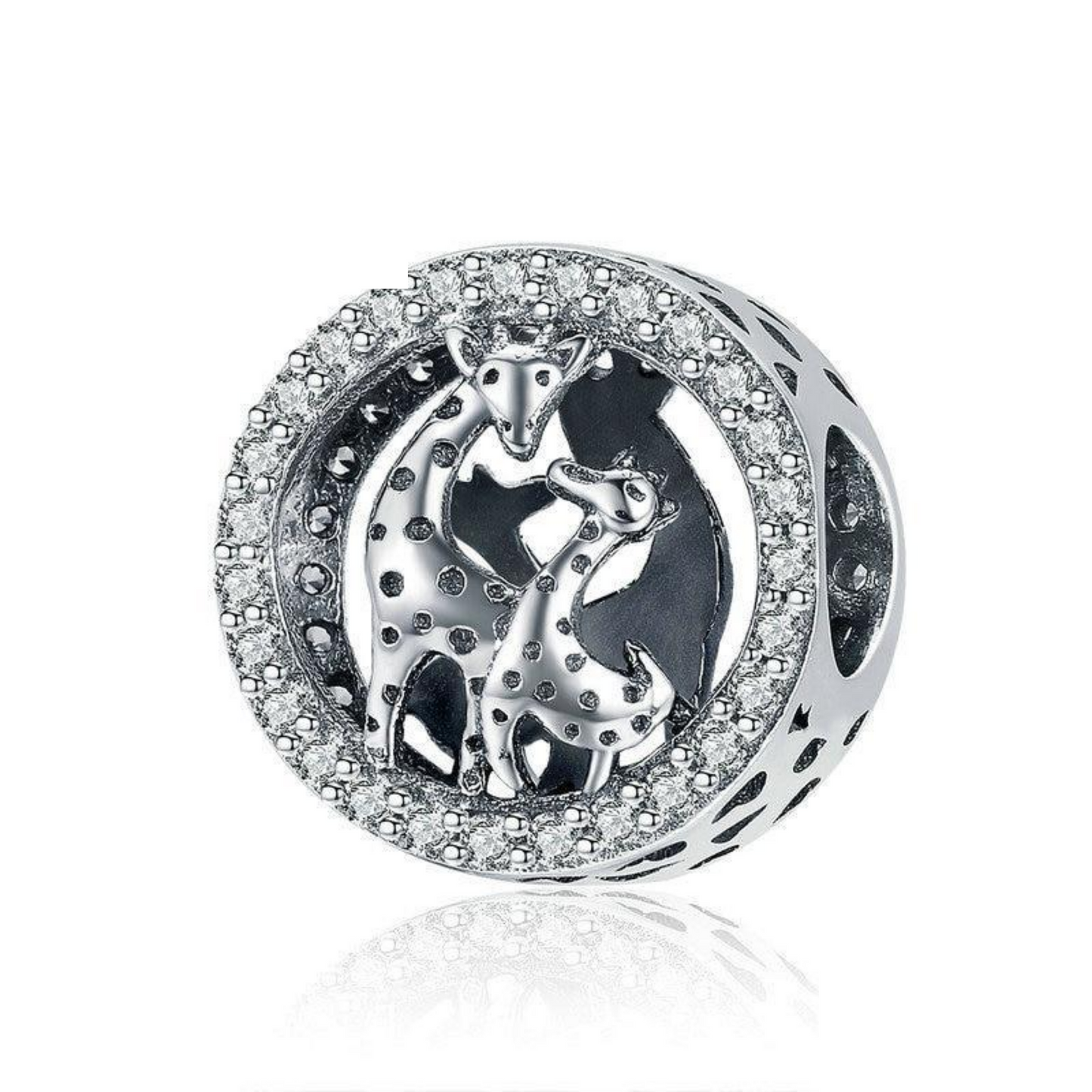 Mother and Baby Giraffe CZ Bead Charm