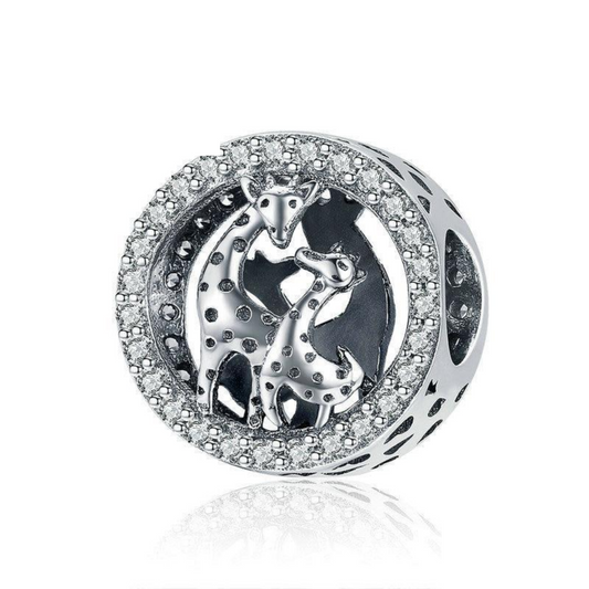 Mother and Baby Giraffe CZ Bead Charm