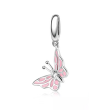 Load image into Gallery viewer, 925 Sterling Silver Pink Enamel Butterfly Dangle Charm