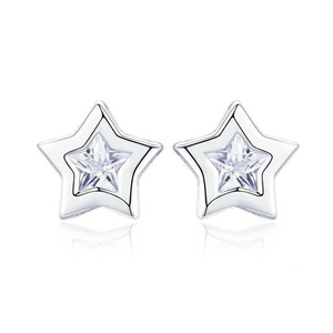 925 Sterling Silver Sparkling Star CZ Small Stud Earrings