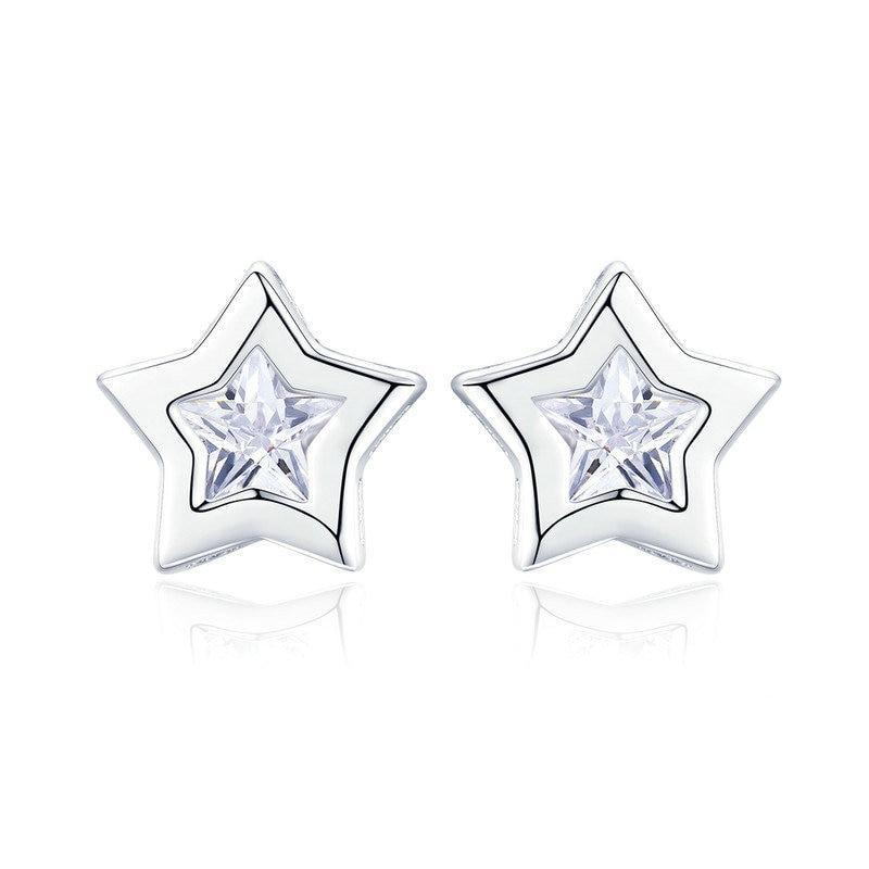 925 Sterling Silver Sparkling Star CZ Small Stud Earrings